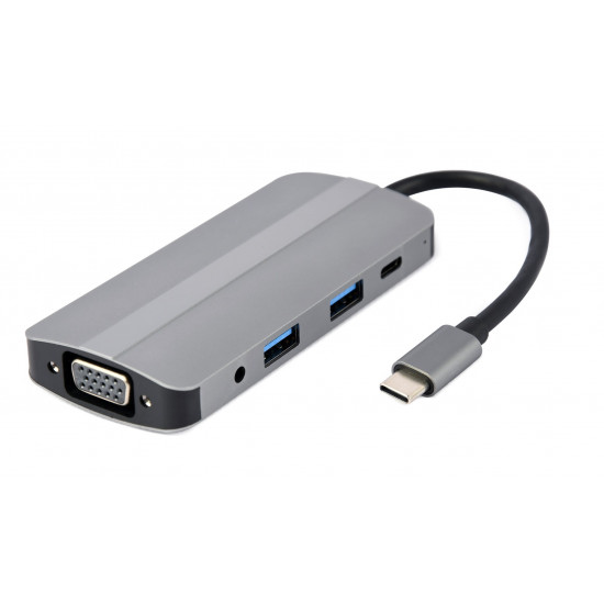 Gembird A-CM-COMBO8-02 notebook dock/port replicator USB Type-C Silver