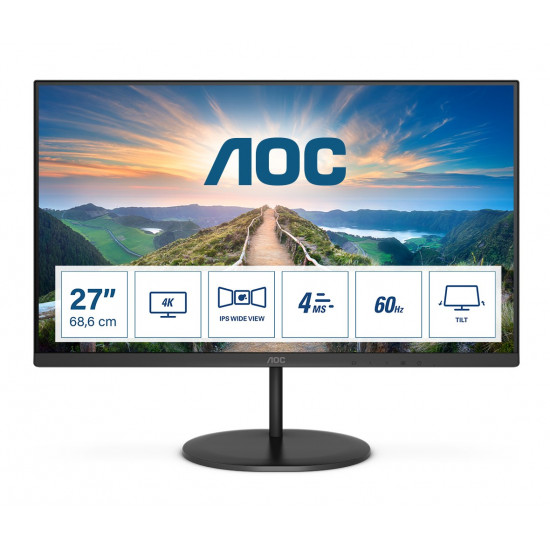 AOC V4 U27V4EA computer monitor 68.6 cm (27") 3840 x 2160 pixels 4K Ultra HD LED Black