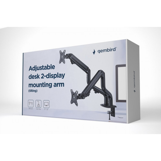 Gembird MA-DA2-02 Adjustable desk 2-display mounting arm (tilting), 17 -32 , up to 8 kg