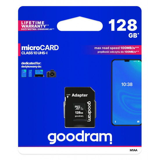 GOODRAM 128GB MICRO CARD cl 10 UHS I + adapter, EAN: 5908267930168