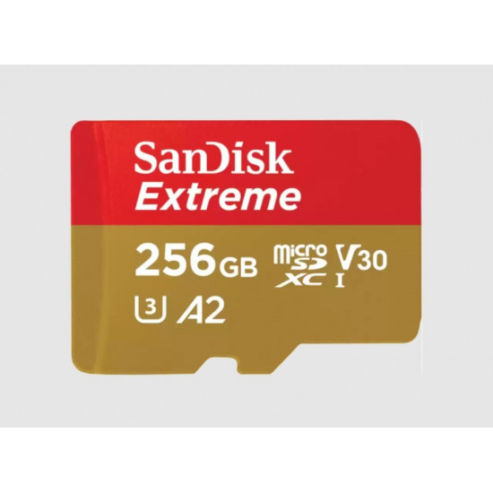 SanDisk Extreme microSDXC 256GB + SD Adapter + 1 year RescuePRO Deluxe up to 190MB/s & 130MB/s Read/Write speeds A2 C10 V30 UHS-I U3, EAN: 619659188504