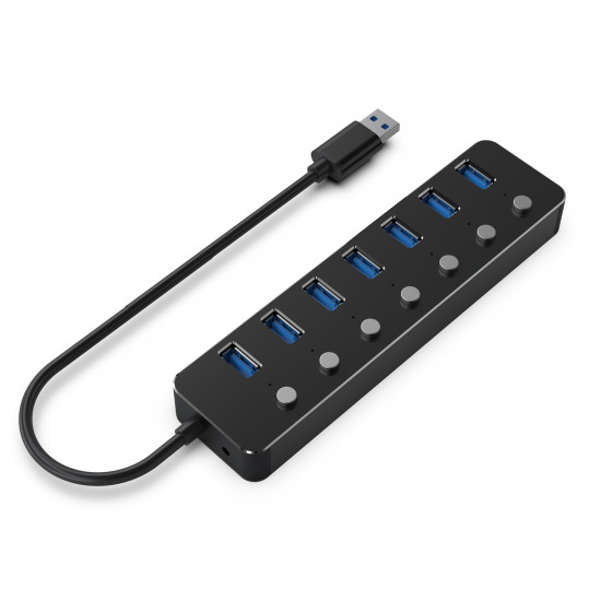 Gembird UHB-U3P7P-01 7-port USB 3.1 (Gen 1) hub with switches, black