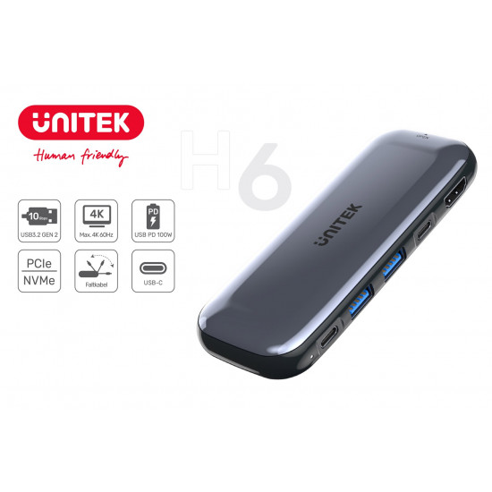 UNITEK HUB USB-C STORAGE M.2, HDMI, USB-C PD 100W, D1046A