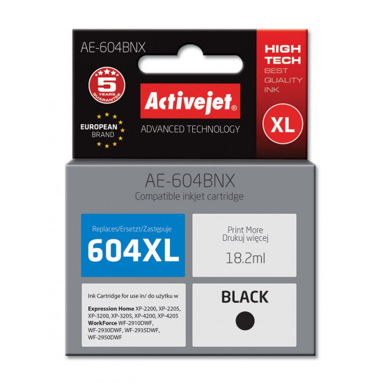 Activejet AE-604BNX printer ink for Epson (replacement Epson 604XL C13T10H14010) yield 500 pages 18,2 ml Supreme black