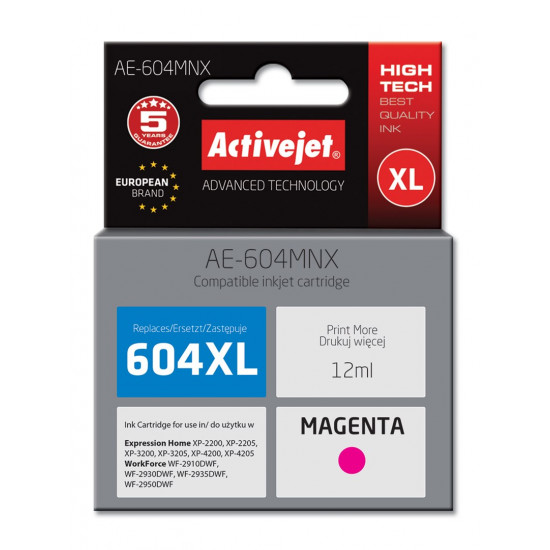 Activejet AE-604MNX printer ink for Epson (replacement Epson 604XL C13T10H34010) yield 350 pages 12 ml Supreme Magenta