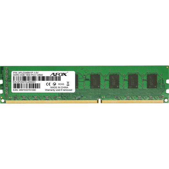 AFOX DDR3 4G 1600 UDIMM memory module 4 GB 1 x 4 GB 1600 MHz LV 1,35V