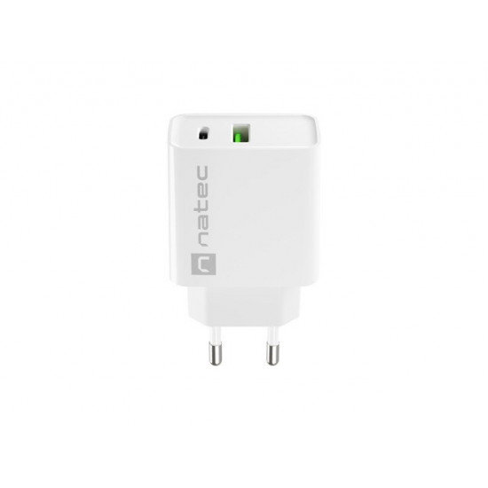 NATEC USB CHARGER RIBERA USB-A+USB-C 20W PD WHITE