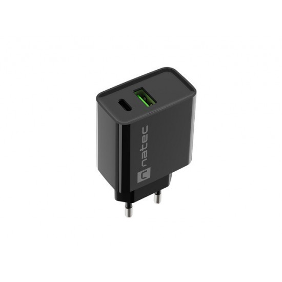 NATEC USB CHARGER RIBERA USB-A+USB-C 20W PD BLACK