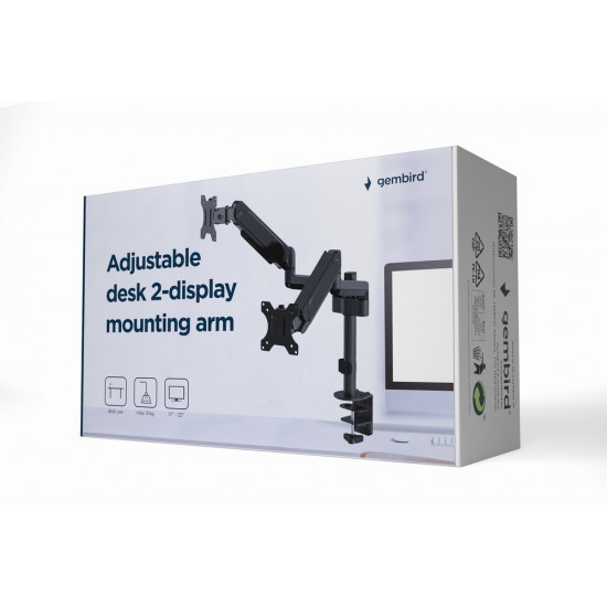 Gembird MA-DA2P-01 Adjustable desk 2-display mounting arm, 17 -32 , up to 9 kg