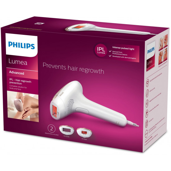 Philips Lumea Advanced IPL - Hair removal device SC1997/00, For body and facial procedures, 15 min. procedure for shins, 250,000 light pulses, Extra long cord