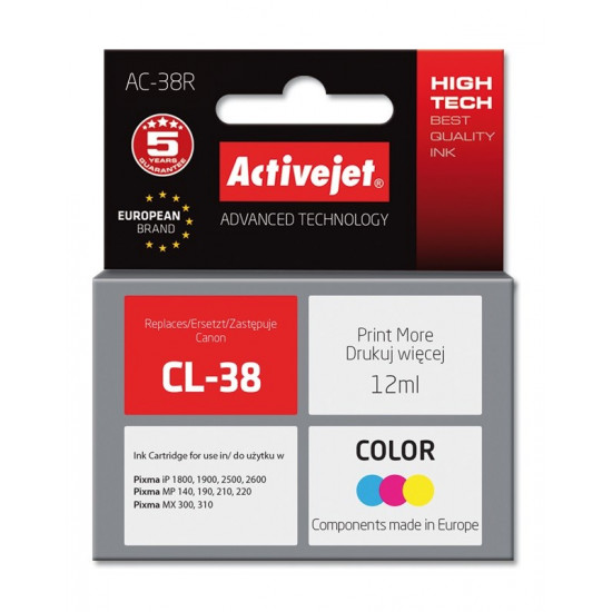 Activejet AC-38R Ink cartridge (replacement for Canon CL-38 Premium 12 ml color)