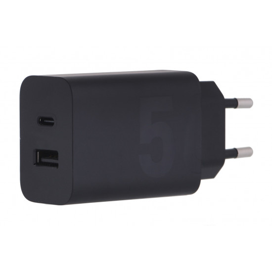 Motorola Charger TurboPower 50W Duo USB-C + USB-A w/ USB-C cable, Black