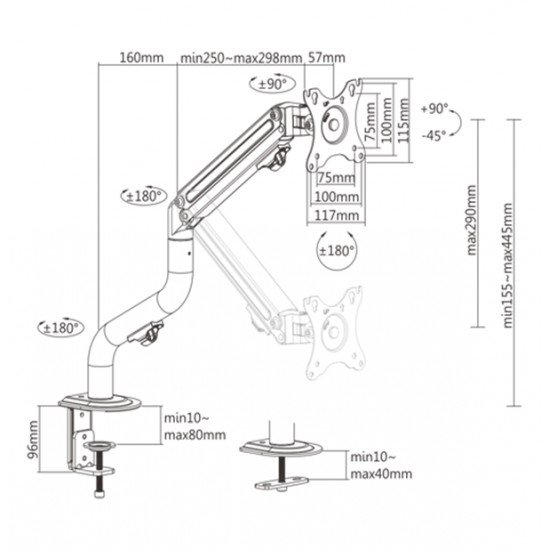 Gembird MA-DA1-02 Adjustable desk display mounting arm (tilting), 17 -32 , up to 8 kg