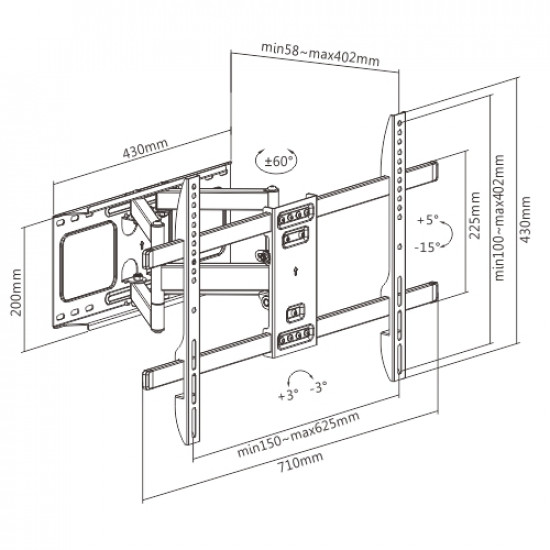 Gembird WM-80ST-02 Full-motion TV wall mount, 37" - 80'' (60 kg)