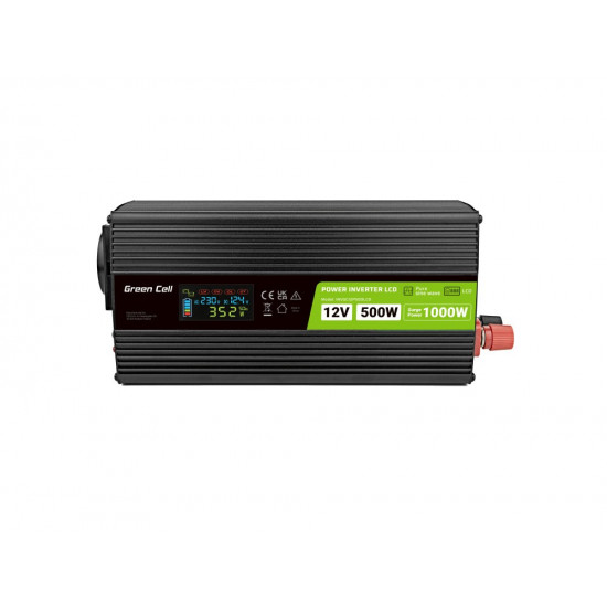 Green Cell PowerInverter LCD 12V 500W/10000W car inverter with display - pure sine wave