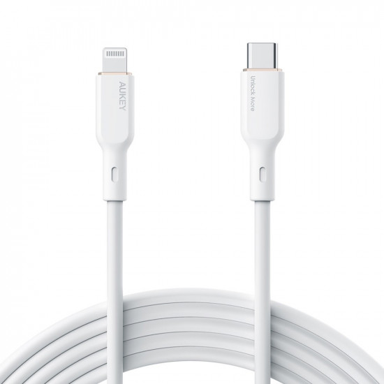 AUKEY CB-SCL2 Power Delivery USB C - Lightning Apple 1.8m 27W 3A Silicon Cable White