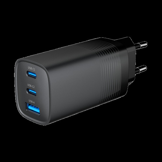 Gembird TA-UC-PDQC65-01-BK 3-port 65 W GaN USB PowerDelivery fast charger, black