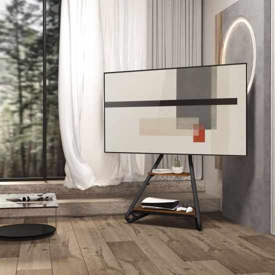 Maclean MC-455 Freestanding Corner TV Stand in Bauhaus Style, Free-standing TV Holder with Two Levels, Made of Wood, Load Capacity up to 10 kg, TV Mount up to 40 kg, 37-75'', Max. VESA 600x400, Max. Height 1460mm