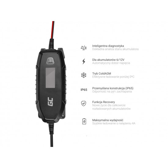 Green Cell Charger for accumulators 6V 12V 4A with diagnostics function 6/12 V Black