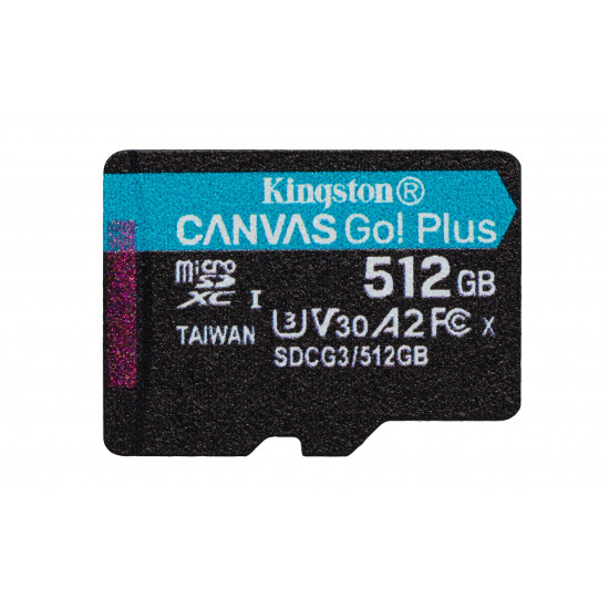 Kingston Technology 512GB microSDXC Canvas Go Plus 170R A2 U3 V30 Card + ADP