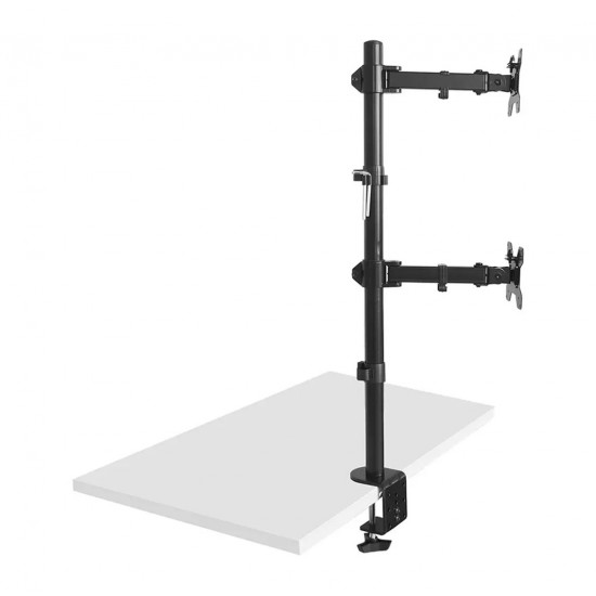 Maclean MC-967 Double Vertical Monitor Desk Mount Screen Holder max VESA 100x100, 13-27", 2x 9kg Powder Coated Tilting Rotating Adjustable