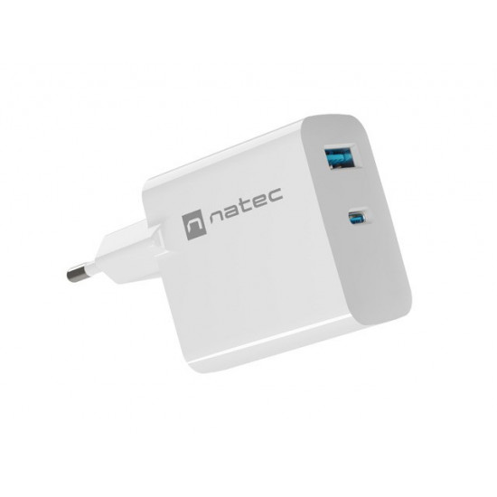 NATEC RIBERA GAN CHARGER 1X USB-A + 1X USB-C 45W WHITE