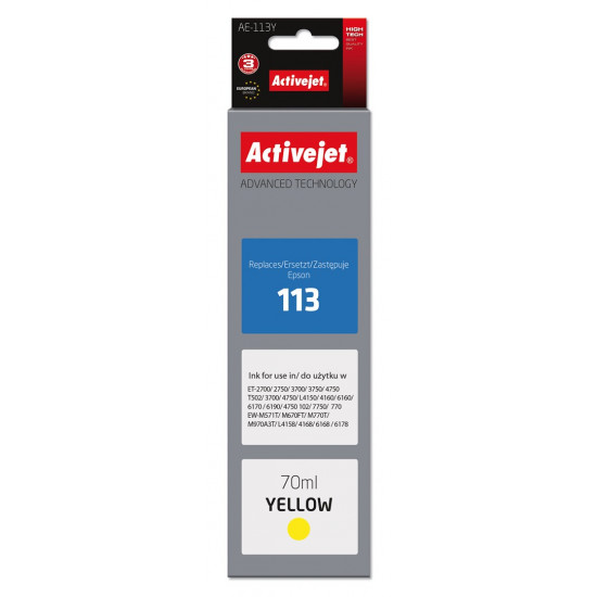 Activejet AE-113Y Ink (replacement for Epson 113 C13T06B440 Supreme 70 ml yellow)