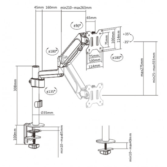 Gembird MA-DA1P-01 Adjustable desk display mounting arm, 17 -32 , up to 9 kg