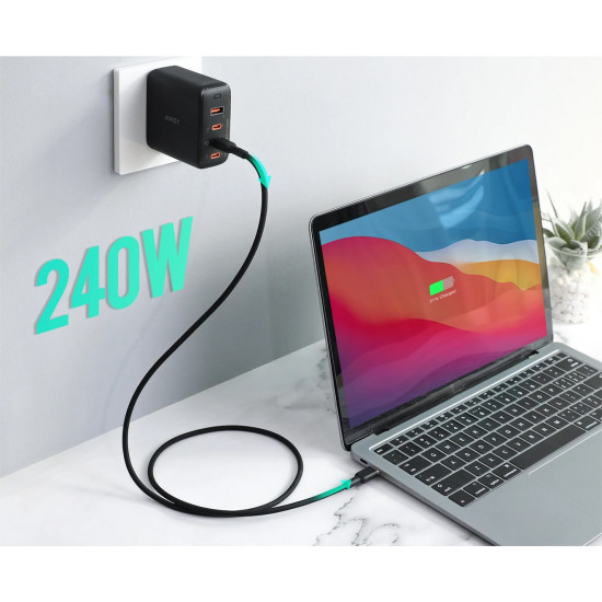 AUKEY CB-SCC241 USB-C Power Delivery PD 240W 5A 20V 1m Nylon Black