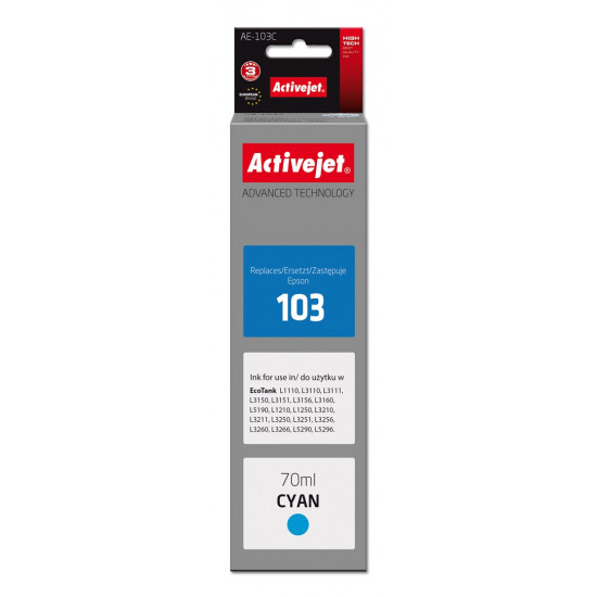 Activejet AE-103C Ink Cartridge (replacement for Epson 103 C13T00S24A Supreme 70 ml cyan)