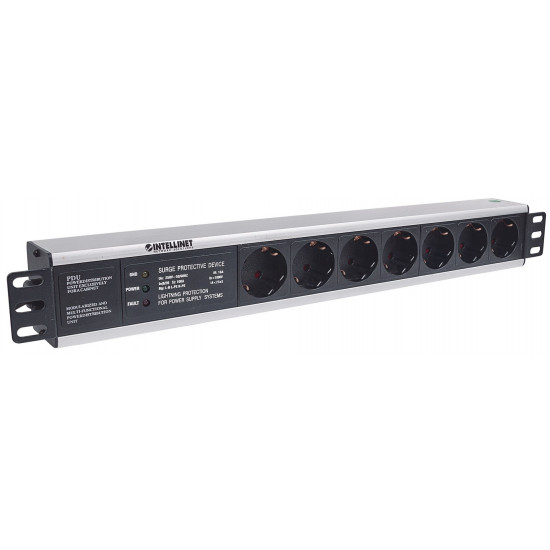 Intellinet 19" 1.5U Rackmount 7-Way Power Strip - German Type", With Surge Protection, 3m Power Cord