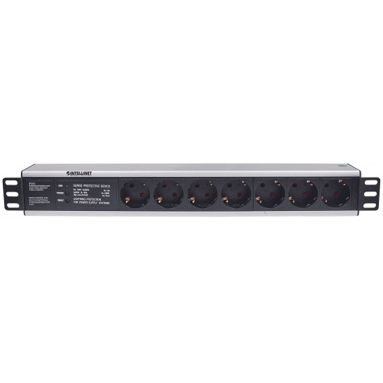 Intellinet 19" 1.5U Rackmount 7-Way Power Strip - German Type", With Surge Protection, 3m Power Cord