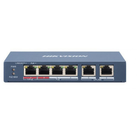 Hikvision DS-3E0106HP-E Network Links Unmanaged Fast Ethernet (10/100) PoE Support Blue