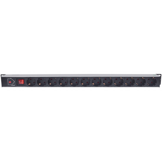 Intellinet Vertical Rackmount 12-Way Power Strip - German Type, With On/Off Switch and Overload Protection, 1.6m Power Cord