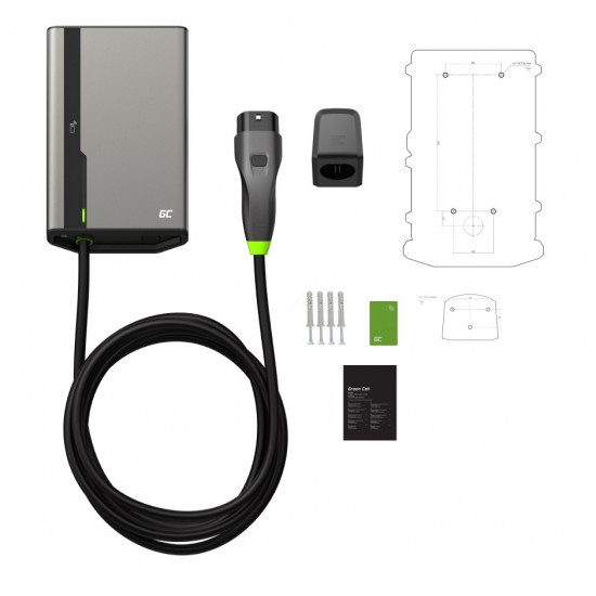 Green Cell EVGC021A2250 electric vehicle charging station Grey Aluminium Wall 3 Built-in display LED