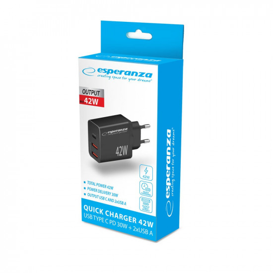 Esperanza EZC106K mains charger 42W Black