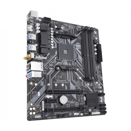 GIGABYTE B450M DS3H WIFI Motherboard - Supports AMD Series 5000 CPUs, up to 3600MHz DDR4 (OC), 1xPCIe 3.0 x4 M.2, WIFI, GbE LAN, USB 3.1 Gen 1