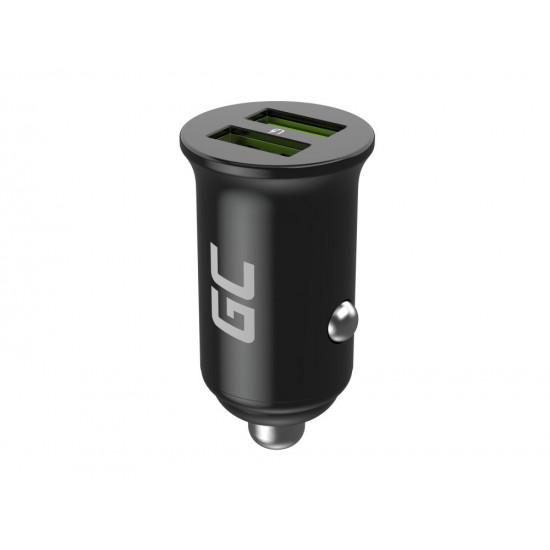 Green Cell GC CADM-GC-36AA - USB-Ladegeraet 36 W 2x USB-A schwarz Flashlight, GPS, Headphones, Mobile phone, Navigator, Other, Portable speaker, Power bank, Smartphone, Smartwatch, Tablet, Telephone, Universal Black Cigar lighter Fast charging Auto, Indoo