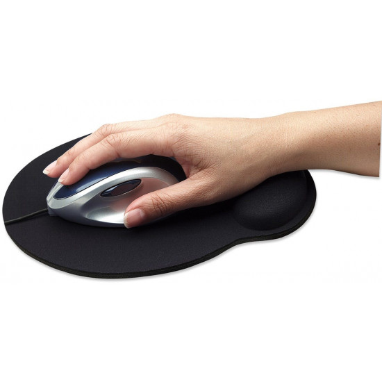 Manhattan Wrist Gel Support Pad and Mouse Mat, Black, 241 203 40 mm, non slip base, Lifetime Warranty, Card Retail Packaging