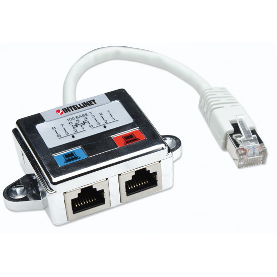 Intellinet 2-Port Modular Distributor, Cat5e, FTP, allows two RJ45 ports to share one Cat5e network cable