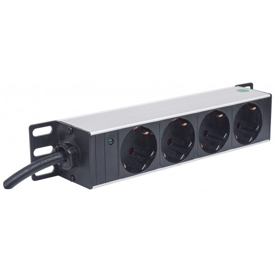 Intellinet 10" 1U Rackmount 4-Way Power Strip - German Type", With Power Indicator, No Surge Protection, 1.8m Power Cord