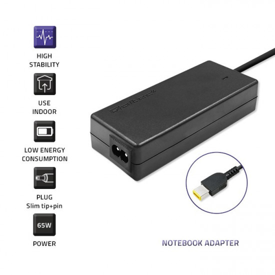 Qoltec 50053 Power adapter for Lenovo | 65W | 20V | 3.25A | Slim tip+pin | +power cable