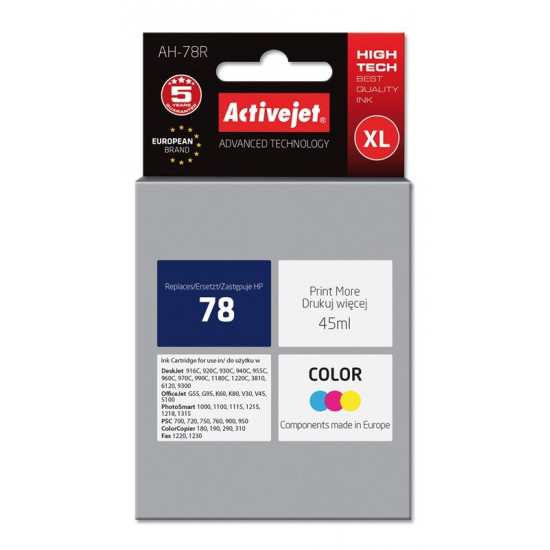 Activejet AH-78R Ink Cartridge (replacement for HP 78 C6578D Premium 45 ml color)