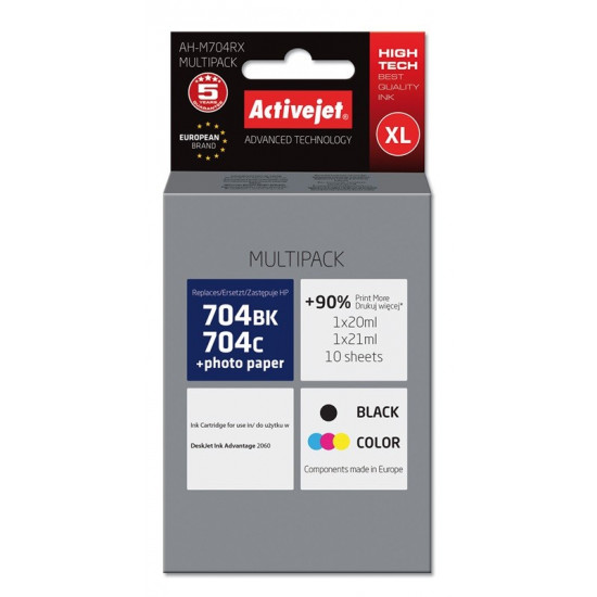 Activejet AH-M704RX ink (replacement for HP 704 CN692AE, CN693AE Premium 1 x 20 ml, 1 x 21 ml black, color)