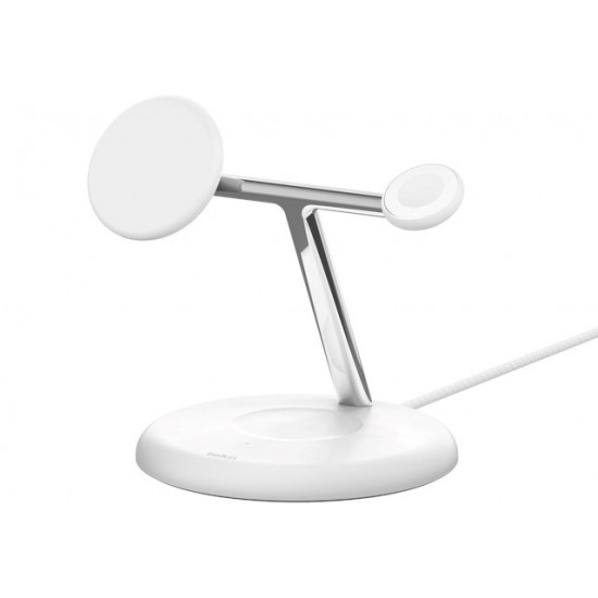 Belkin WIZ009VFWH-V2 - magnetic 3-in-1 wireless charging stand with Qi2 15W, white