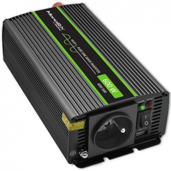 Qoltec Monolith 1200 MS Wave Voltage Converter | 12V to 230V | 600/1200W | USB