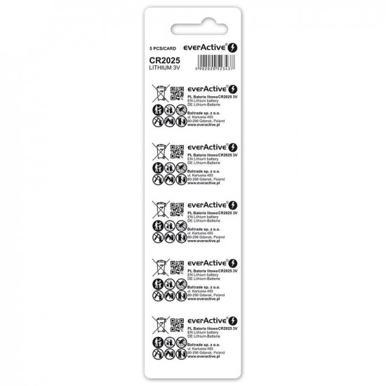 Lithium battery mini everActive CR2025 - blister 5 pcs.