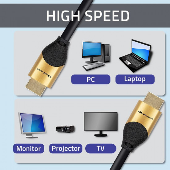 Qoltec 50356 HDMI v2.1 Cable Ultra high speed 8K | 60Hz | 28AWG | GOLD | 3m