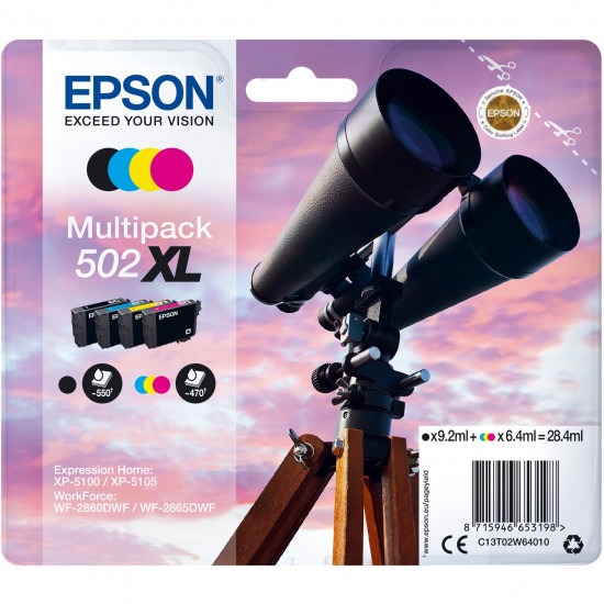 TIN Epson Tinte 502 C13T02W64010 4er Multipack (BKMCY) bis zu 470 Seiten