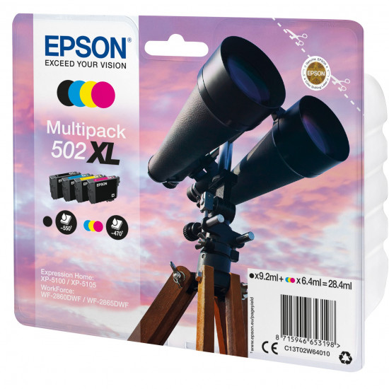 TIN Epson Tinte 502 C13T02W64010 4er Multipack (BKMCY) bis zu 470 Seiten